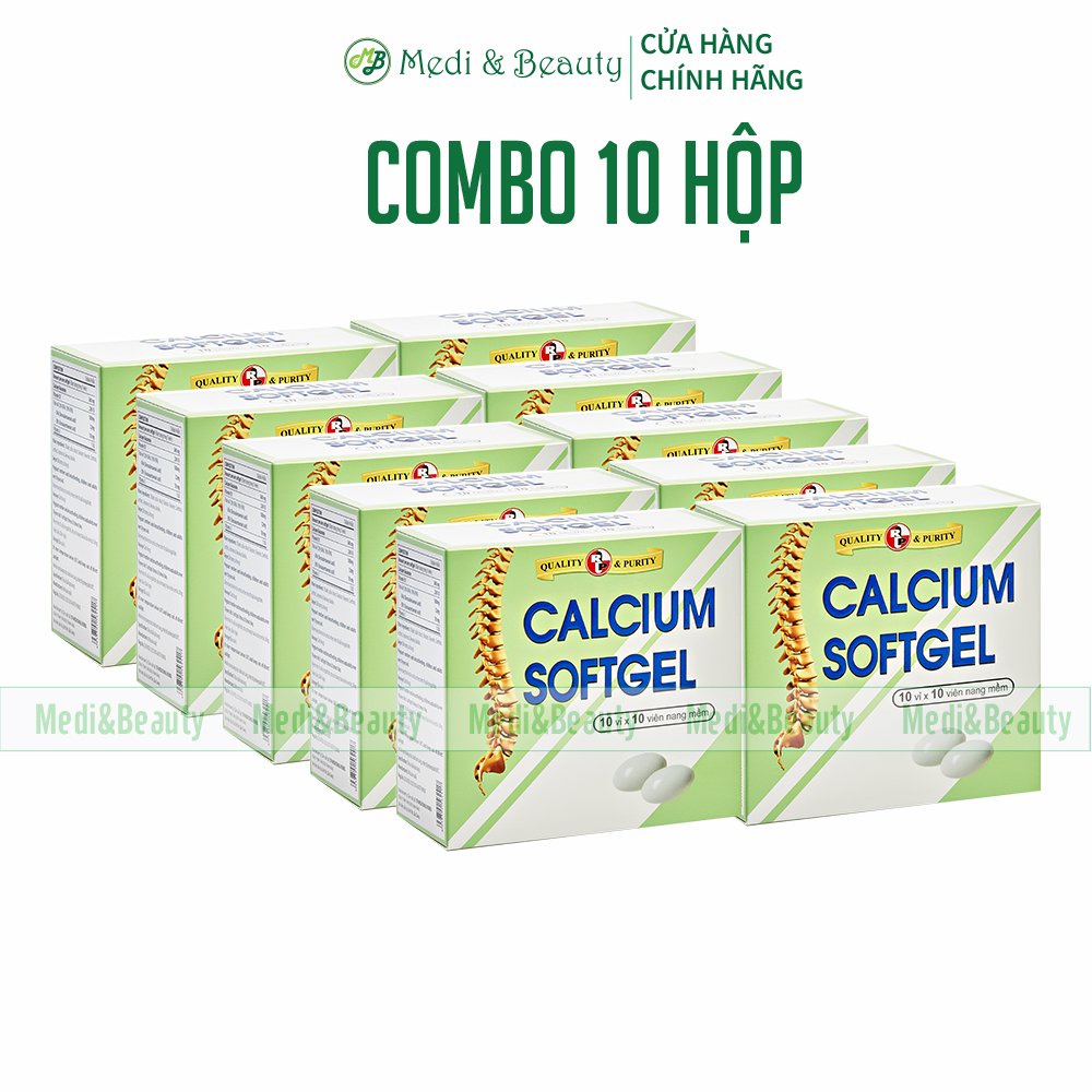 Combo 10 hộp Calcium Softgel bổ sung canxi, vitamin d3, ngừa loãng xương hộp 100 viên Medibeauty