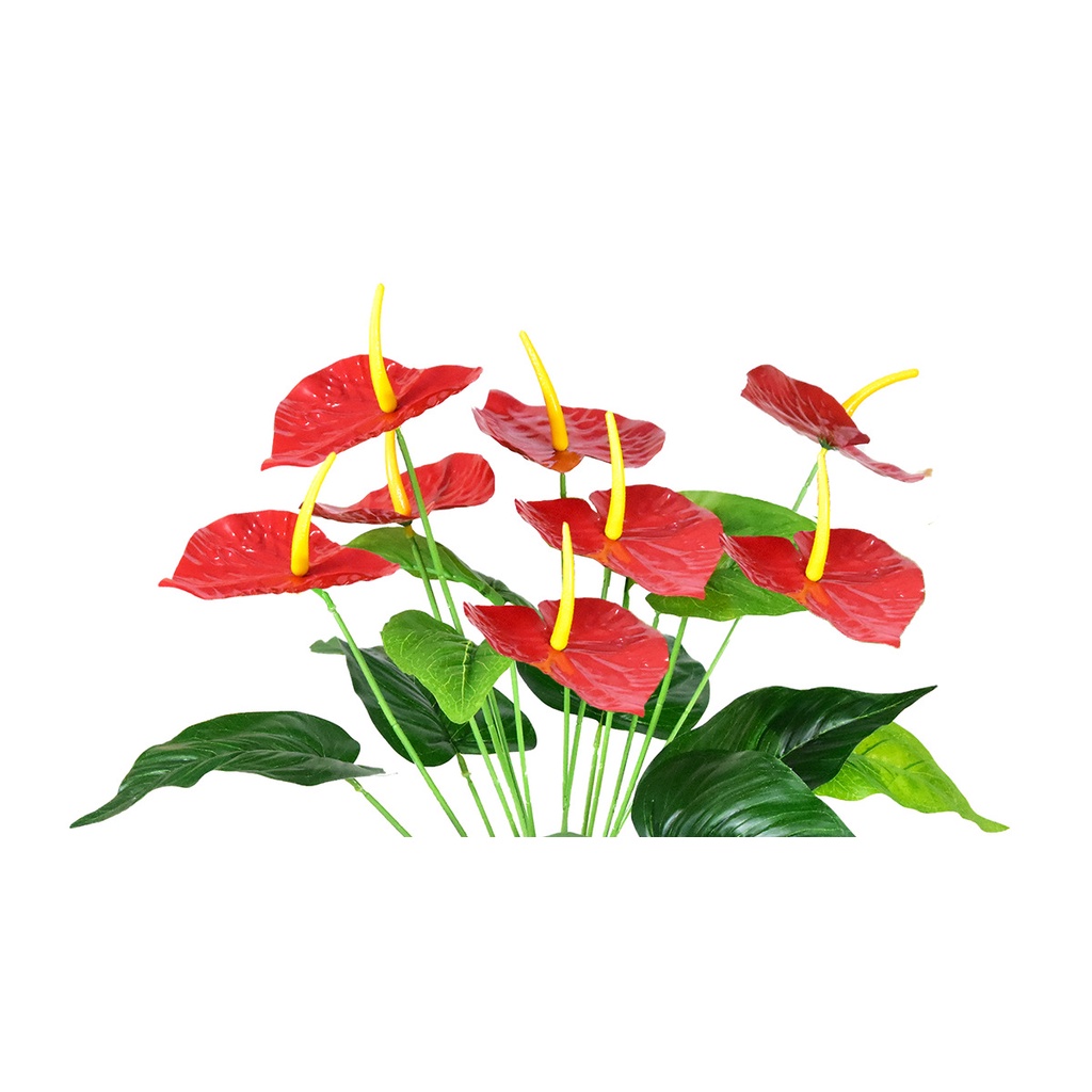 Cây Giả - Cây Hoa Hồng Môn Yến Lớn 8 Đầu Hoa Đỏ &amp; Lá - Cây Giả Trang Trí Nhà Cửa Lizflower