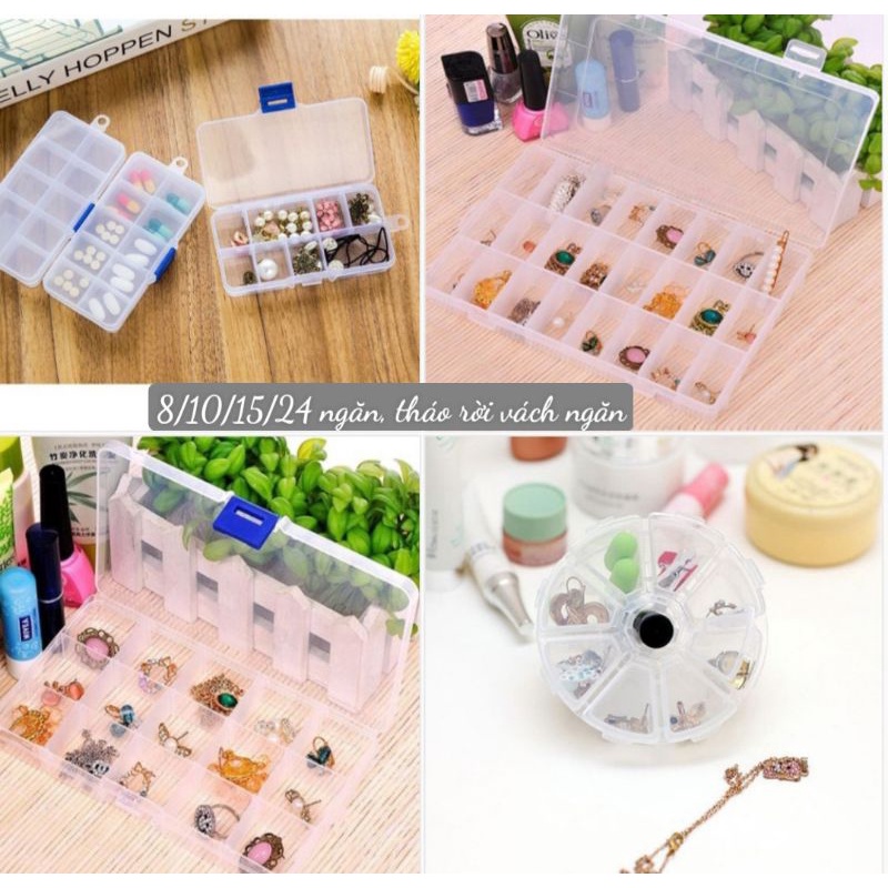 Hộp 8 ngăn, 10 ngăn, 15 ngăn, 24 ngăn có thẻ tháo rời vách chia ngăn đựng trang sức