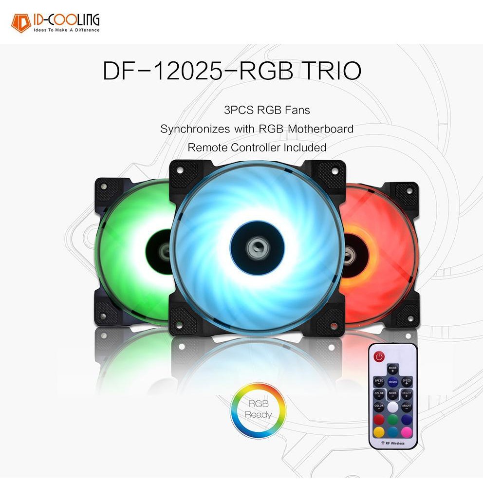 [Mã 66ELHASALE hoàn 7% đơn 500K] Quạt Fan Case máy tính ID-COOLING DF-12025-RGB TRIO 12cm - Tốc cao, quay êm