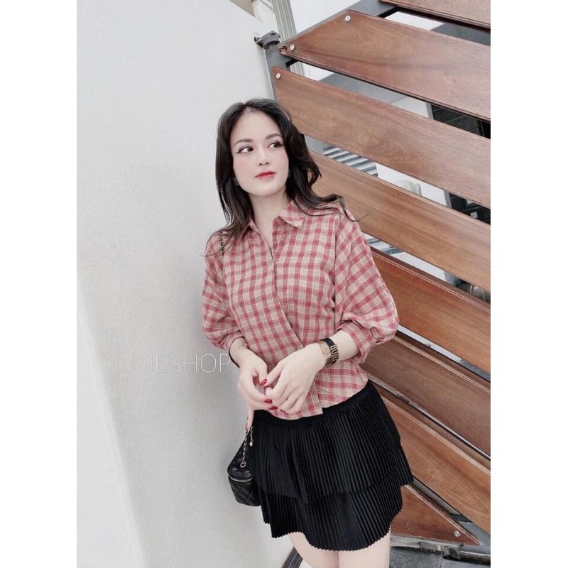 Áo sơ mi karo cổ chéo TT12