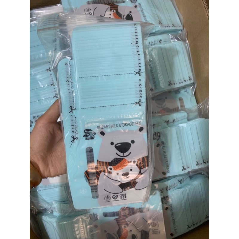 Hộp 50 túi zip trữ sữa Sami hình gấu dung tích 250ml - S4