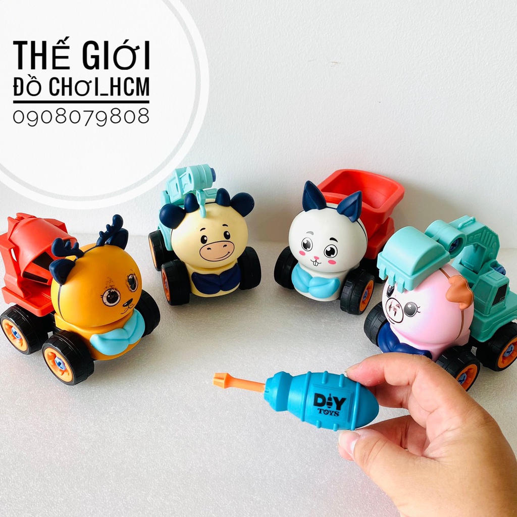 [HOT-TRỢ GIÁ] Túi đồ chơi 4 xe công trình lắp ráp có tua vít giúp bé phát triển khả năng tư duy, sáng tạo, xe mô hình