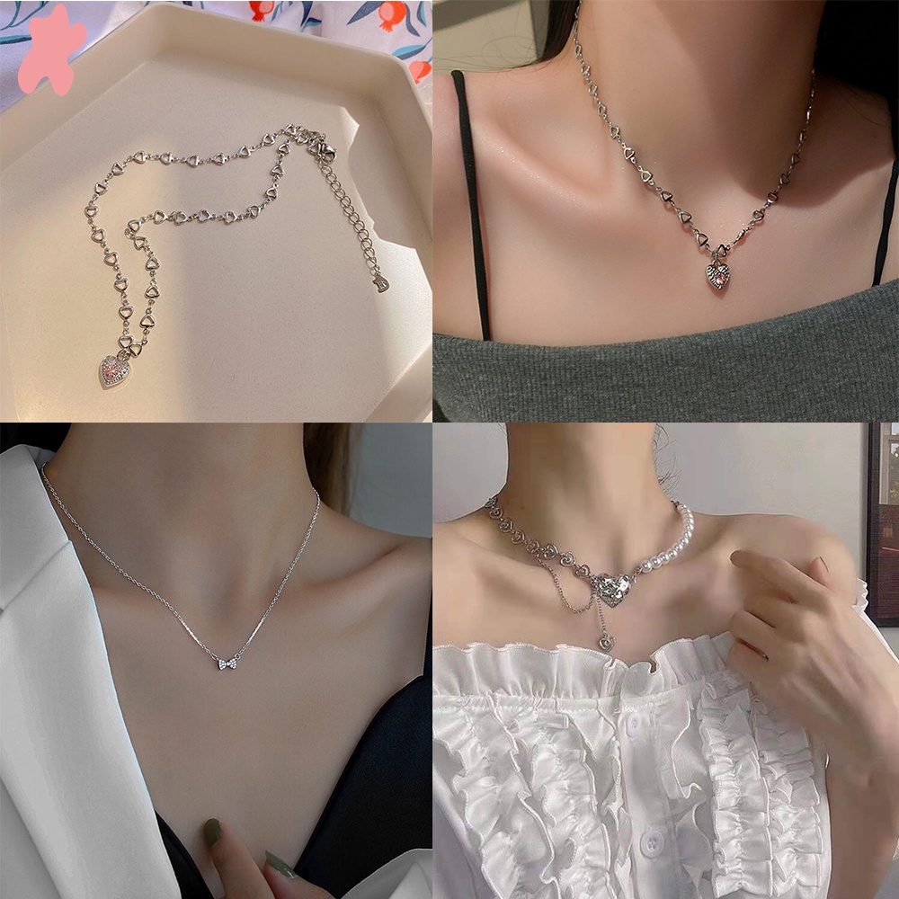 ✫✫✫ [Có Sẵn] 1 Vòng cổ Hợp Kim Đính Kim Cương Giả Phong Cách Nhật Hàn Sang Trọng Dễ Phối Đồ Dành Cho Nữ