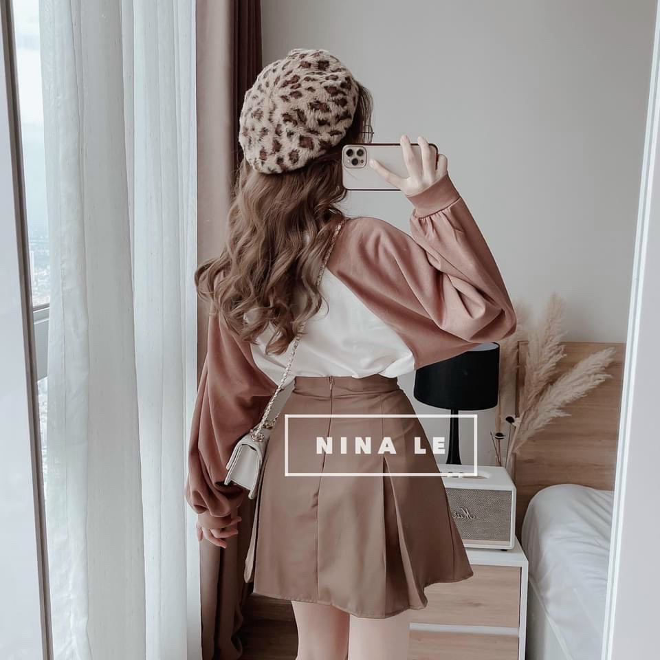 Set áo thun tay dài mix với chân váy tone màu siêu xinh thời trang nữ thích hợp với các nàng teen đi dự tiệc, đi chơi