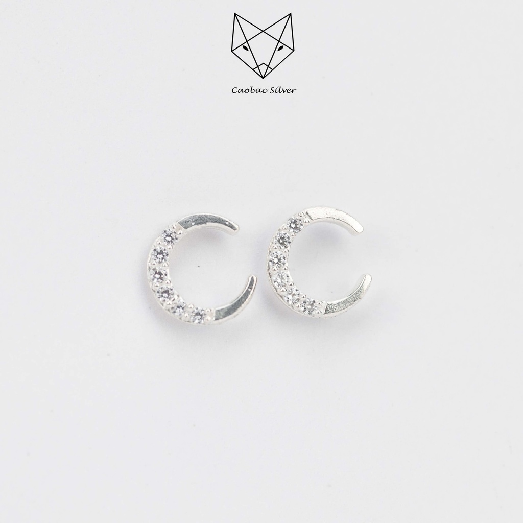 Khuyên Tai Bạc CaoBac Silver Nữ Basic Thiết Kế Trăng Đá Lấp Lánh