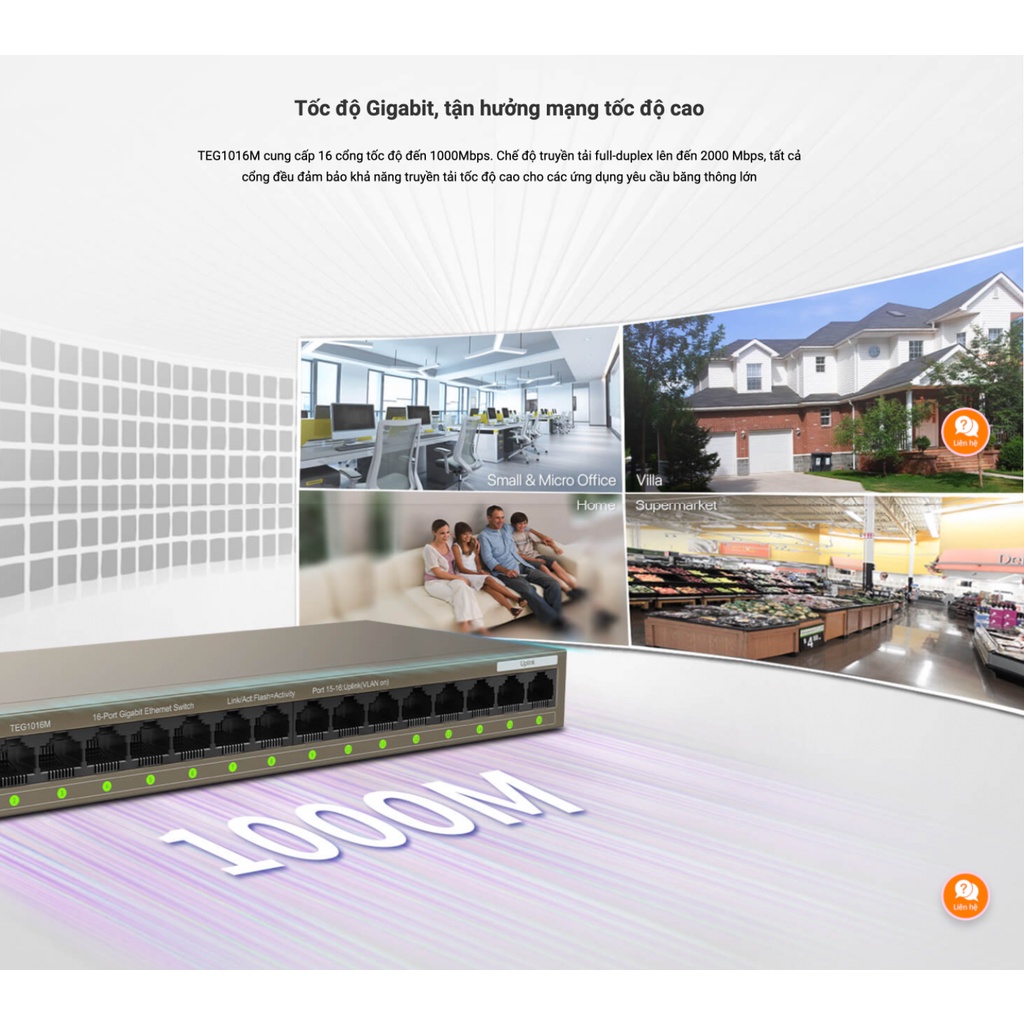 Tenda TEG1016M Switch 16 cổng Gigabit Cao Cấp- Chóng Sét Đánh