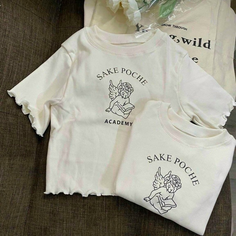 ÁO CROPTOP CUỐN BIÊN IN THIÊN THẦN NHỎ TTN