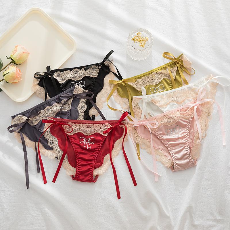 Quần Lót Nữ Eo Thấp Chất Lụa Satin Cotton Đáy Cotton Kim Cương Nóng Bỏng Mới