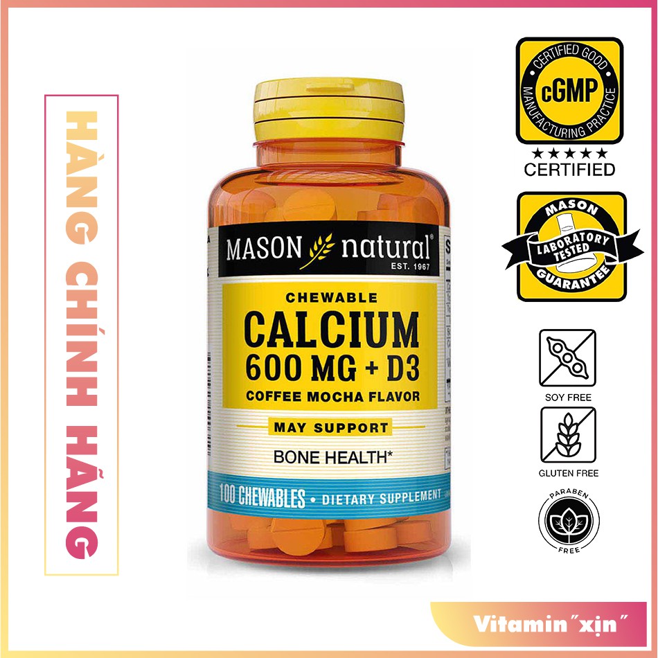 CALCIUM 600mg & D3 VIÊN ĂN vị Coffee Mocha BỔ SUNG CANXI & VITAMIN D3 giúp phòng chống loãng xương giúp xương chắc khỏe