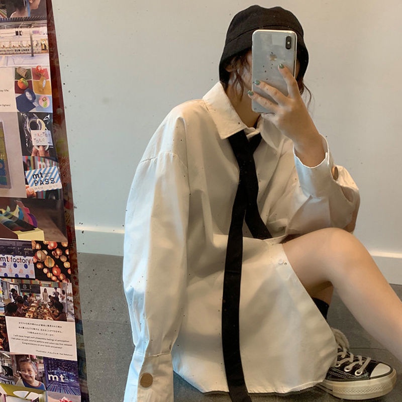 Áo Sơ Mi Tay Dài Dáng Rộng Phong Cách Retro Hàn Quốc Cho Nữ