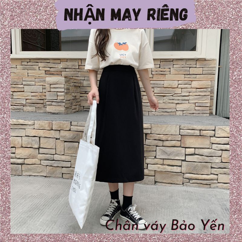 Chân váy midi dài dáng A nhẹ cạp khóa xẻ sau, video ảnh thật(sẵn full size)- M11