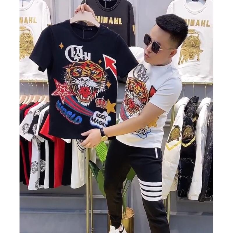 Áo nam Tay Ngắn Cổ Tròn In Hình Đầu Hổ Thời Trang