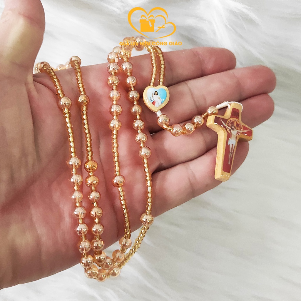 Chuỗi Mân Côi 50 ,Tràng Chuỗi Mân Côi 50 Hạt Màu Vàng Quà Lưu Niệm Công Giáo