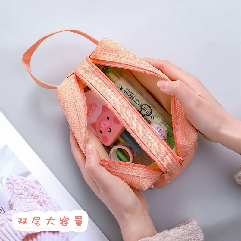 Y&amp;X Túi vải đựng bút viết/ đồ trang điểm thiết kế 2 dây kéo dành cho học sinh