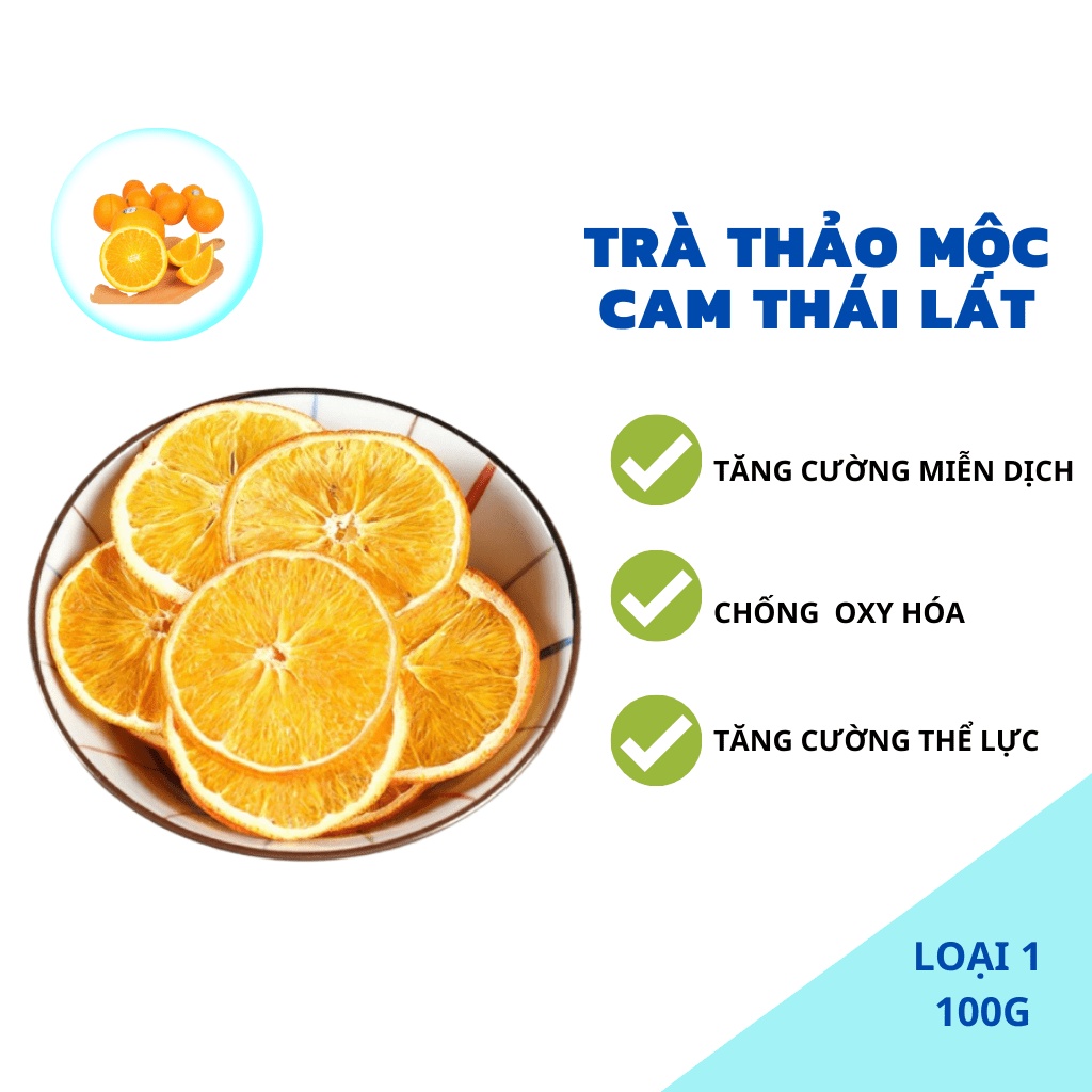 Trà cam mỹ thái lát sấy lạnh Robi Mart gói 100gr - Hàng loại 1 chính hãng