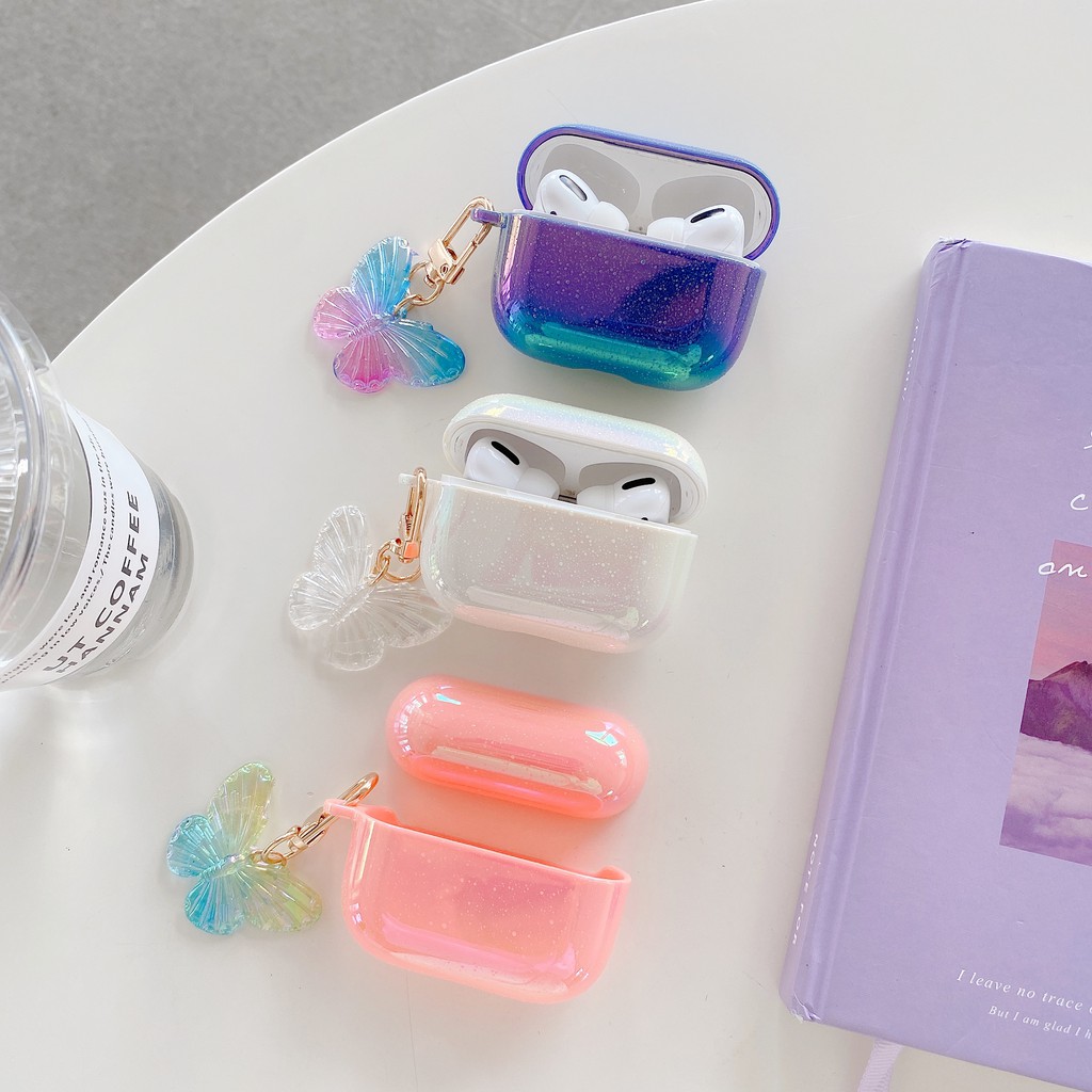 Vỏ bảo vệ hộp sạc tai nghe không dây bluetooth Airpods 1/2 Pro dễ thương có móc khóa hình bướm
