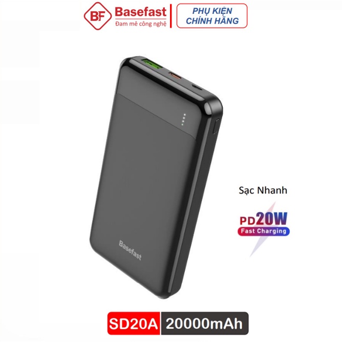 Sạc dự phòng 20000mAh sạc nhanh 20W Chính hãng Basefast - Pin chống cháy nổ , bảo hành 12 tháng