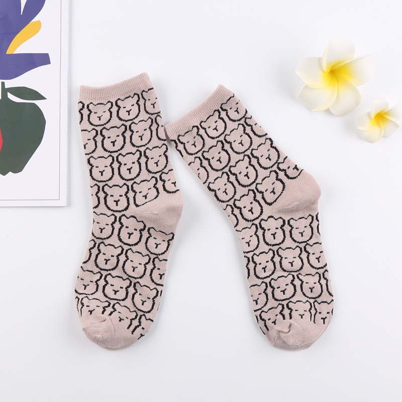 Tất cổ cao vải cotton thêu nhiều họa tiết tùy chọn phong cách Hàn Quốc