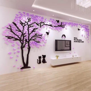 Tranh dán tường mica 3d cây tình nhân tím trang trí phòng khách, phòng ngủ, spa, nail