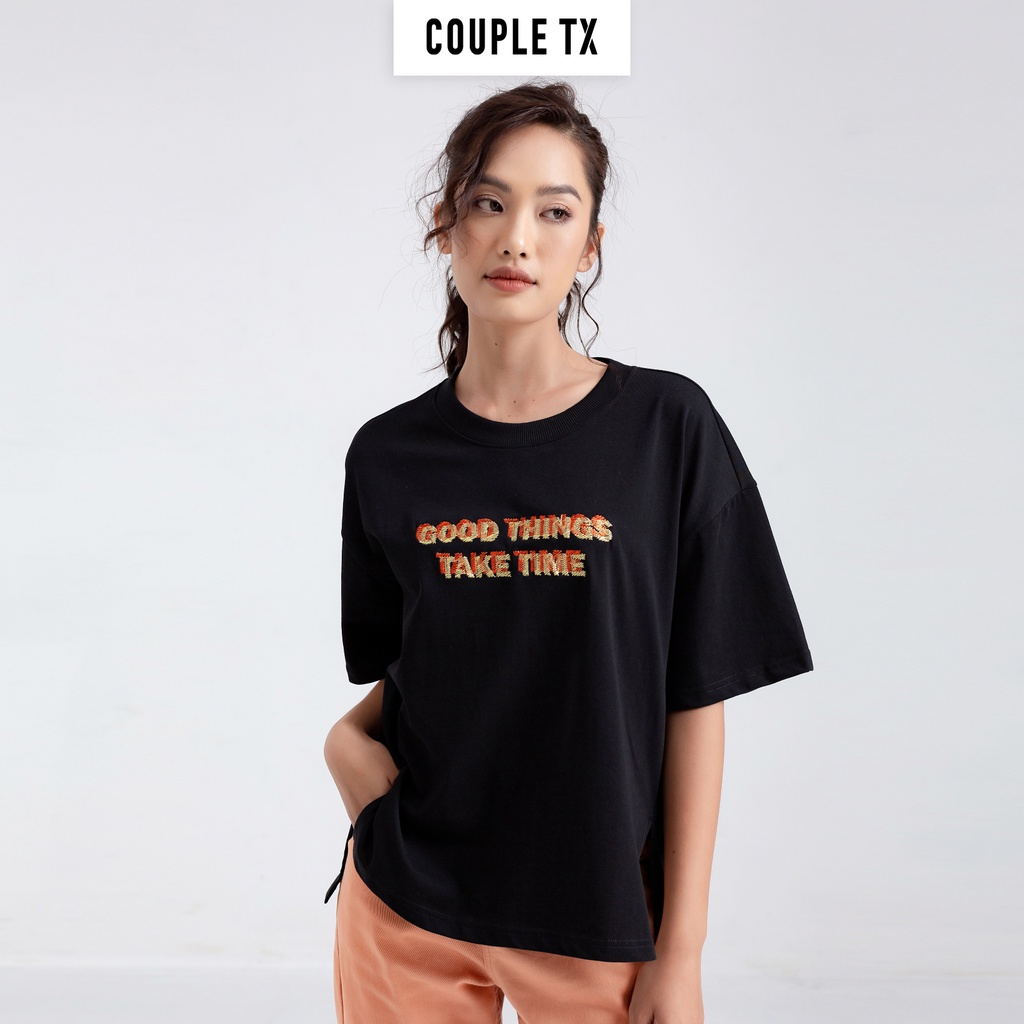 Áo Thun Nữ Couple TX Xẻ Tà Typo Thêu WTS 2168