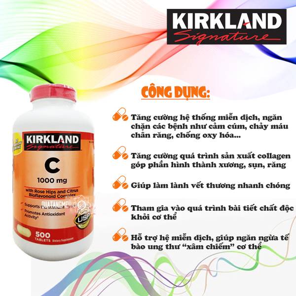 Viên uống bổ sung Vitamin C Kirkland Signature 1000mg hộp 500 viên - Healthy Care quatangme