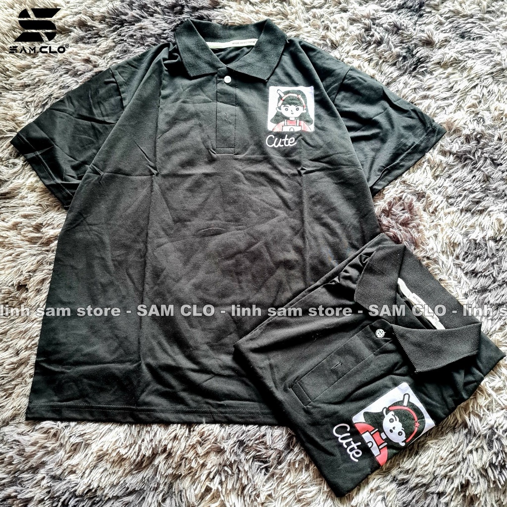 Áo thun POLO nữ tay lỡ có cổ phông form rộng freesize unisex mặc đi học, cặp, nhóm, lớp in hình CÔ GÁI chữ CUTE