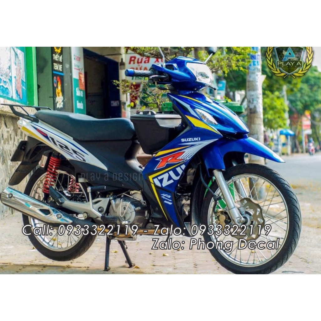 Tem Suzuki Axelo 125 Trắng Xanh - Decal Chuẩn Zin 3 Lớp Cao Cấp
