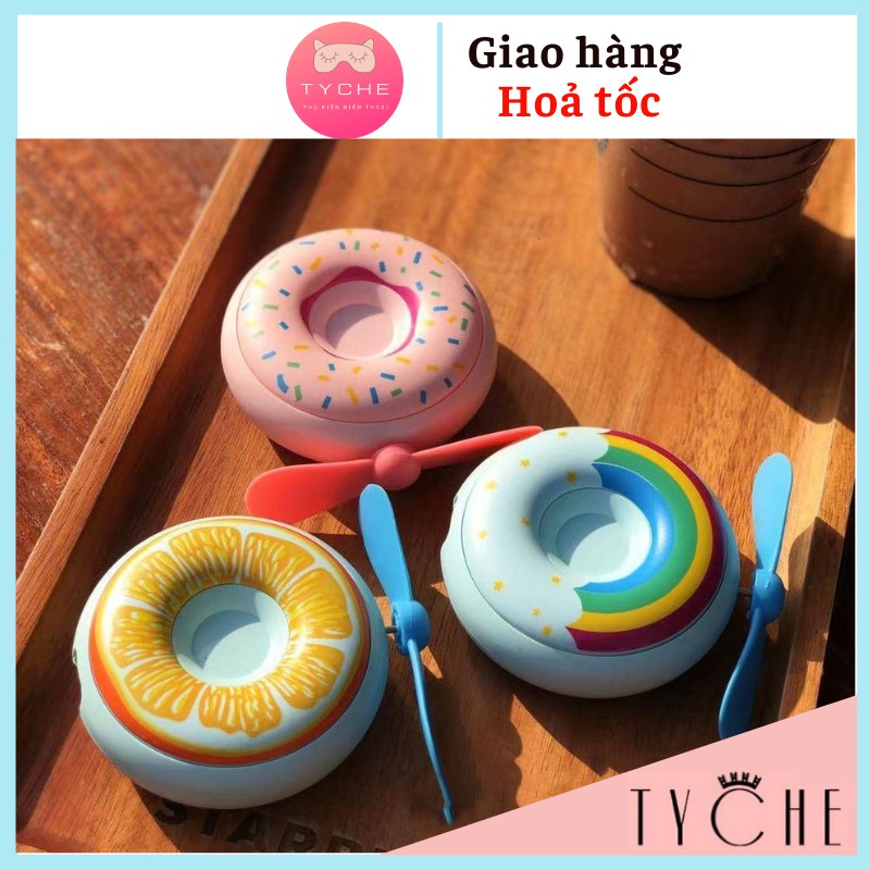 Quạt , sạc dự phòng hình bánh Donut sắc màu mùa hè