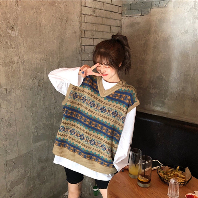Áo Len Không Tay Cổ Chữ V Form Rộng Thiết Kế Mới Thời Trang Theo Phong Cách Hàn Quốc Cho Nữ