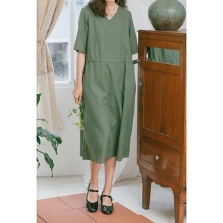 Đầm linen cổ tim rút dây - mm6 - Nhận đặt theo yêu cầu - PT Linen