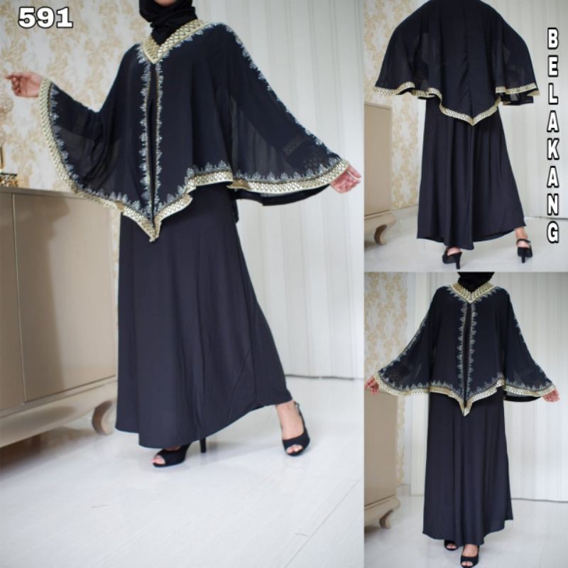 Mới Áo Choàng Đen Abaya 591 Saudi Ả Rập Kiểu Dáng Sang Trọng