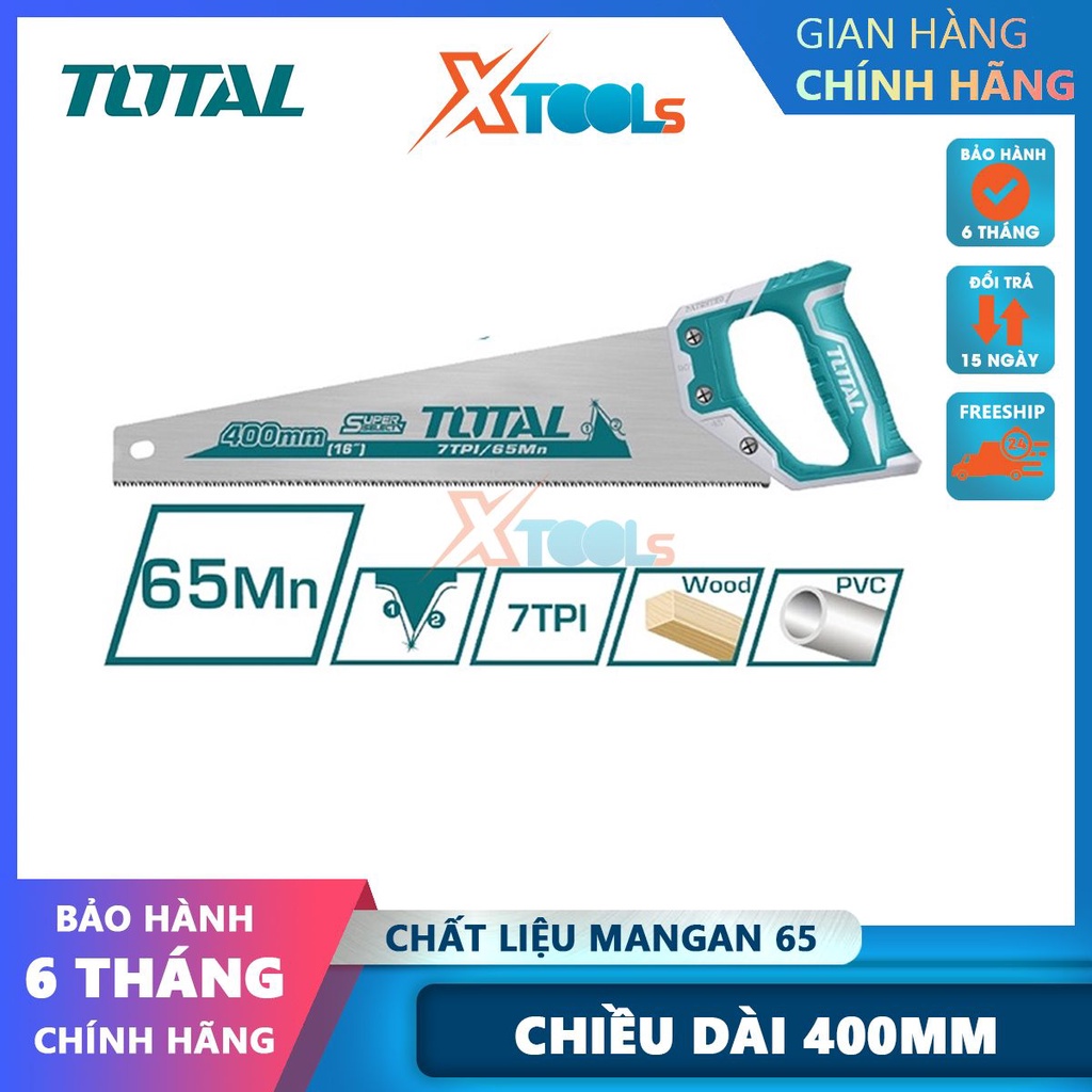 Cưa lá liễu 400mm Total THT55400, cưa gỗ cầm tay độ dày 0,9mm, 7 răng cưa/ 1 inch, có bảo vệ răng cưa- CHÍNH HÃNG-XTOOLS