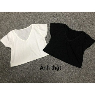 ÁO CROPTOP CỔ TIM ĐEN TRẮNG - (Sp sẵn)