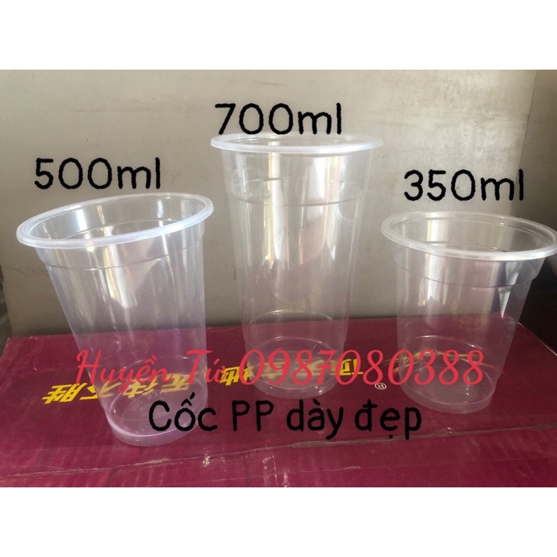50 cốc nhựa PP 350ml-500ml-700ml dày dặn, chịu được nóng lạnh có thể dùng nắp hoặc màng dập