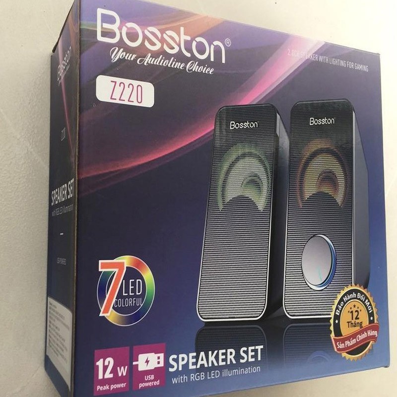 [Mã ELHACE giảm 4% đơn 300K] Loa vi tính 2.0 cao cấp Bosston Z220 12W led RGB 7 màu Âm thanh cực hay (Đen)