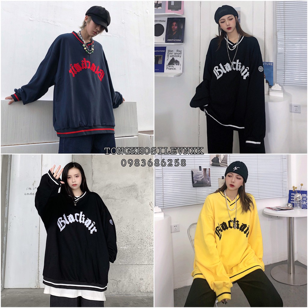 ÁO SWEATER NỈ BLACKAIR CỔ V VIỀN CỔ UNISEX VÀNG XANH ĐEN - ÁO NỈ TÀU BLACK AIR NAM NỮ ULZZANG THU ĐÔNG 2020