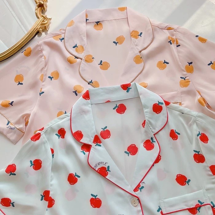 Bộ đồ ngủ mặc nhà red apple pijama lụa satin cao cấp chất mát hot trend hè 2021 | BigBuy360 - bigbuy360.vn