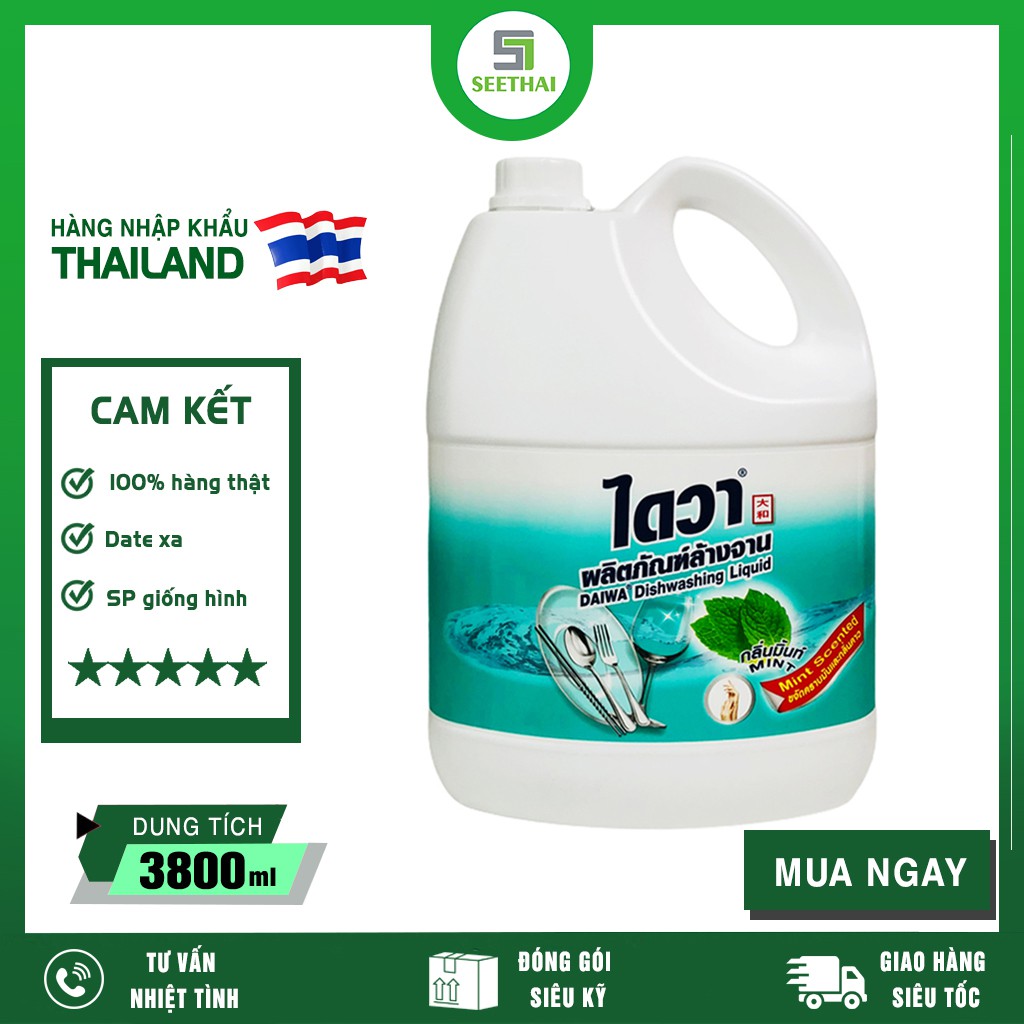 Nước rửa chén đậm đặc bạc hà thơm mát DAIWA Thái Lan 3800ml - can trắng xanh lá - Dishwashing detergent