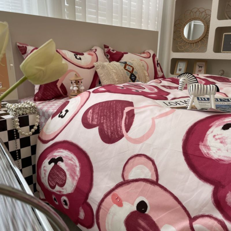 Set vỏ chăn ga gối (kèm vỏ ôm) cotton poly nhập khẩu gấu đỏ vải đẹp , mềm