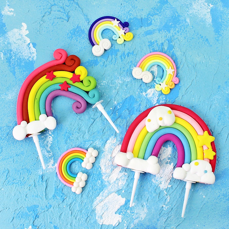 Phụ Kiện Trang Trí Bánh Kem Hình Cầu Vồng Dễ Thương