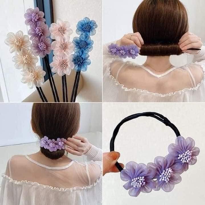 DÂY QUẤN TÓC 3 HOA VẢI PHONG CÁCH HÀN QUỐC SIÊU NỮ TÍNH