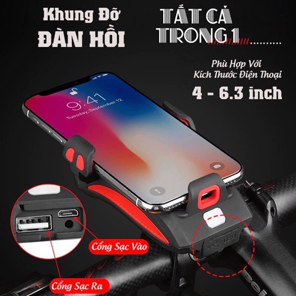 Đèn Pin Xe Đạp BL002 - Đèn Xe Đạp Thể Thao Siêu Sáng Pin Khủng 4000mAh Chống Nước Còi To Kẹp Điện Thoại Tiện Lợi