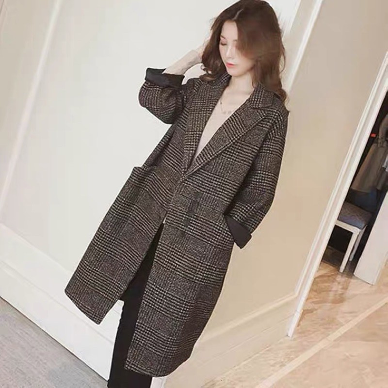 Áo dạ dáng dài kẻ caro