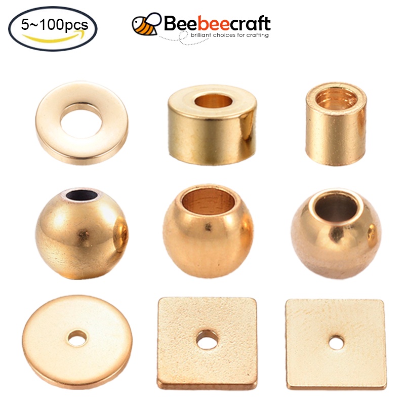 Bộ 5~100 Hạt Xâu Chuỗi Bằng Thép Không Gỉ 304 (IP) 1.2mm Mạ Vàng/Vàng 24K 3x2.3mm Vv