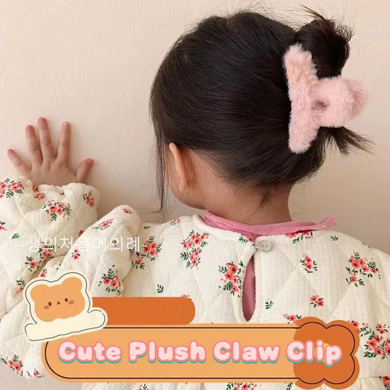Kẹp Tóc Lông Cừu Màu Trơn Dễ Thương Phong Cách Hàn Quốc