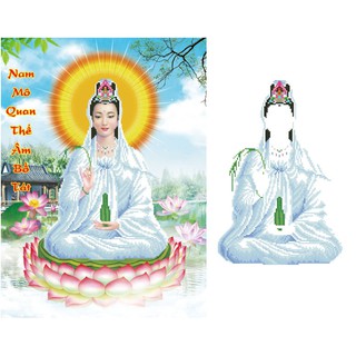 Tranh Đính Đá ABC 3D Quan Âm Ngồi Tòa Sen YN2095 (KHÁCH TỰ ĐÍNH) KT:54X70CM