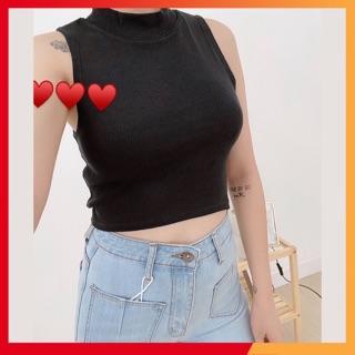 [ HOT TREND ] Áo croptop ba lỗ cổ lọ chất thun gân dày dặn form ôm tôn dáng dễ mặc dễ phối đồ (HÌNH THẬT)
