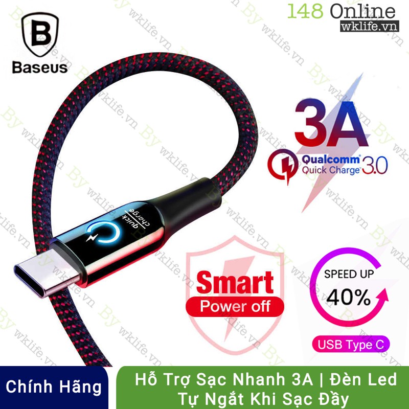 Cáp Sạc Nhanh USB Type C Tự Ngắt Thông Minh Baseus cho Android | Samsung | Huawei | OPPO | Xiaomi