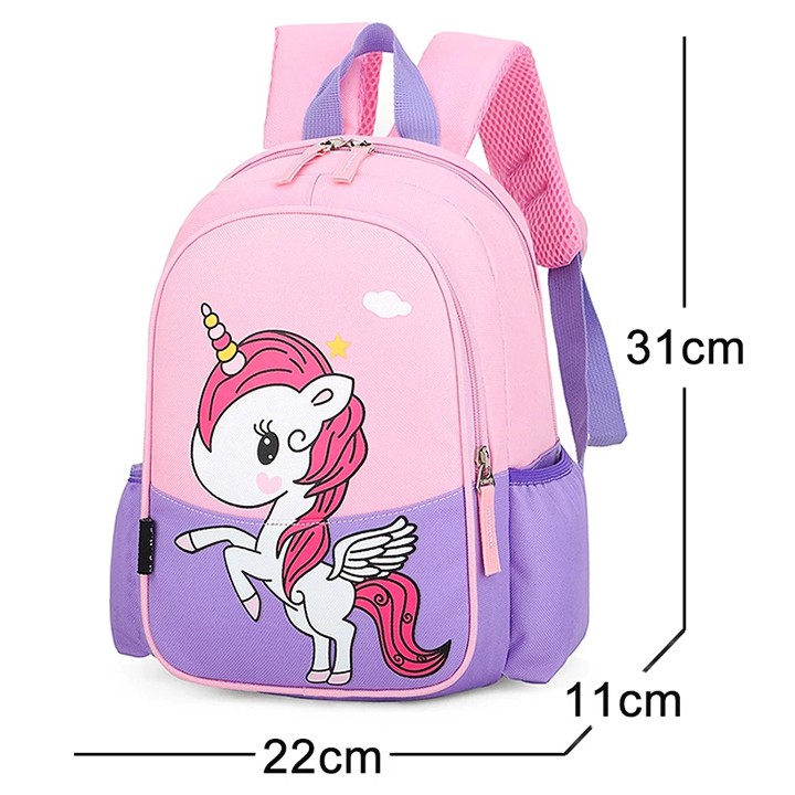 Balo unicorn cho bé 3-7 tuổi chất vải nhẹ mềm thiết kế 2 ngăn lớn và 2 ngăn để bình nước tiện lợi BBShine – B022